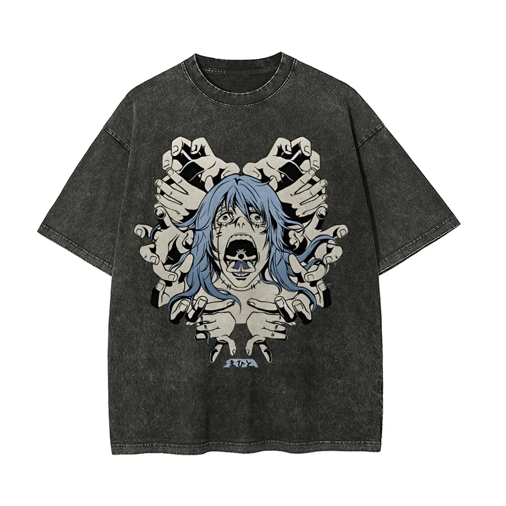 Acid Wash Vintage Graphic T Shirt - Camiseta Mahito Jujutsu Kaisen para Hombre,