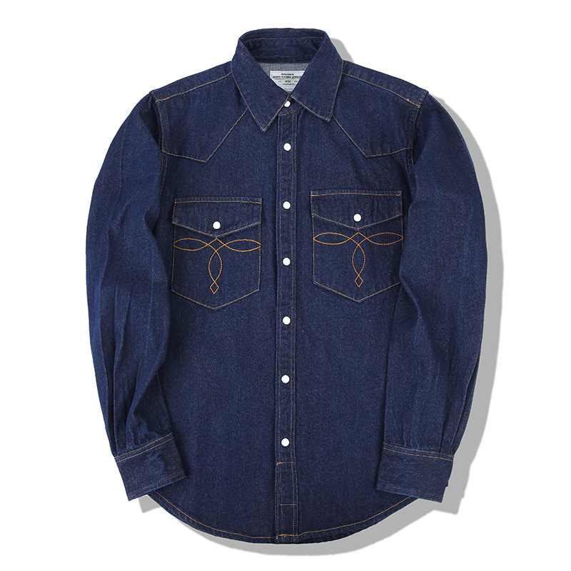 Mens Western Denim Pearl Snap Shirt - Camisas vaqueras Vintage American Wash, camisa