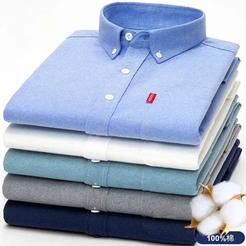 Oxford Cotton Casual Shirt Business - Camisa de manga larga para hombre,