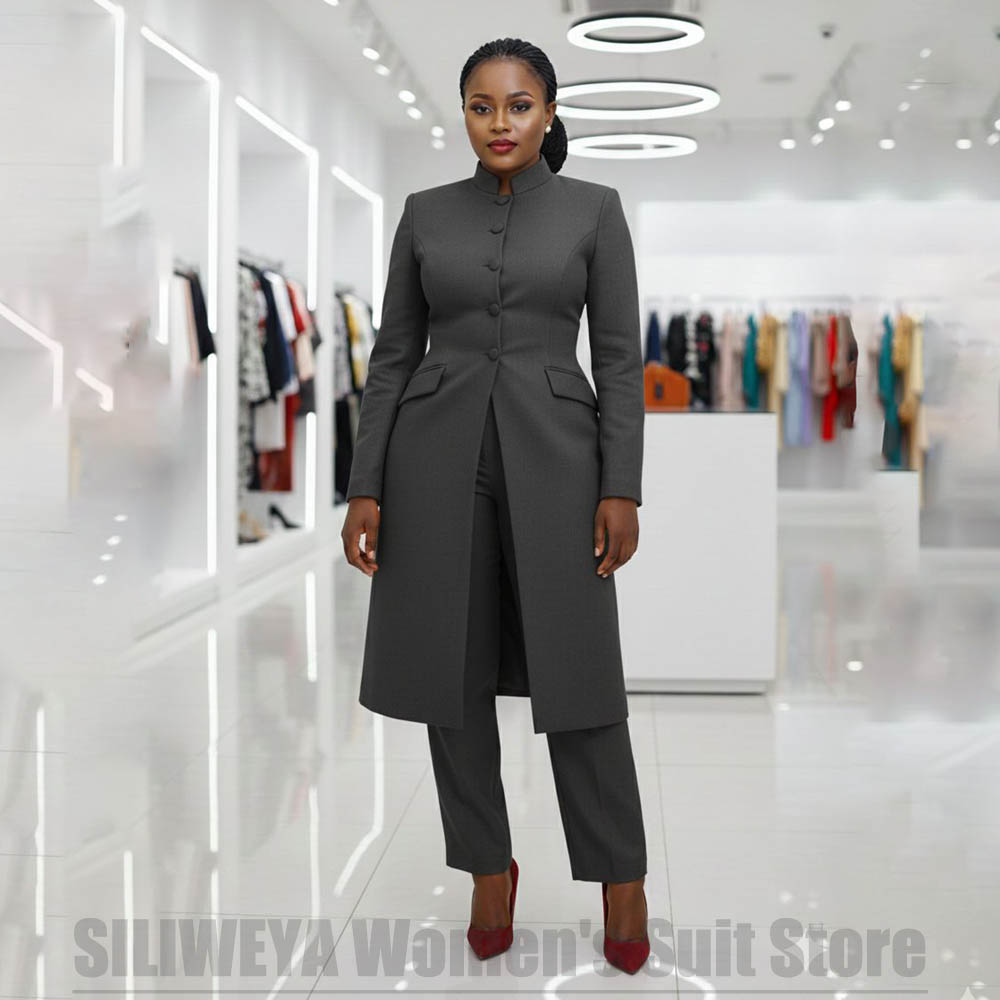 Mandarin Collar Formal Shirt Slim Fit - Traje de Dos Piezas para Mujer,