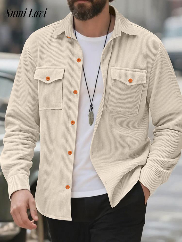 Corduroy Button Up Shirt Men - Chaqueta informal de pana para hombre,