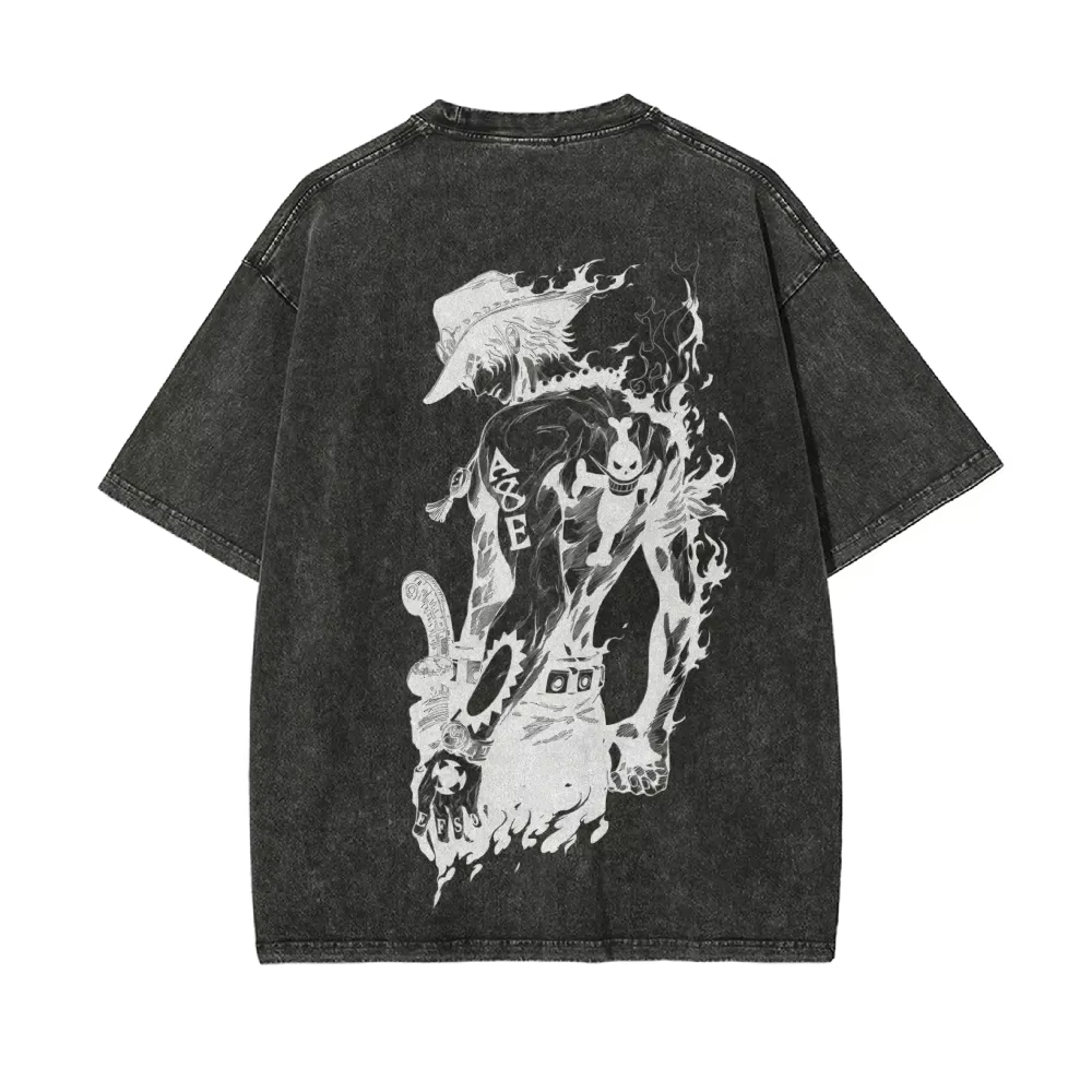 Acid Wash Vintage Graphic T Shirt - Camiseta Ace para Hombre, Diseño de