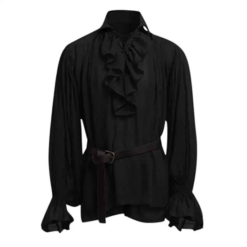 Camisas Medievales con Volante - Medieval Gothic Lace Up Pirate Shirt reseña y precio