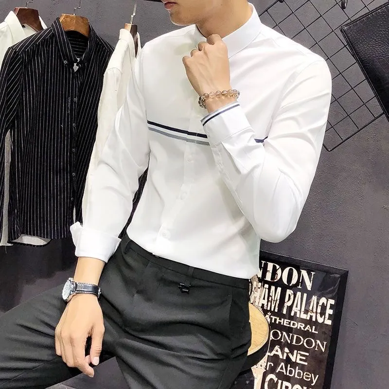 Camisa de Manga Larga con Cuel - Mandarin Collar Formal Shirt Slim Fit reseña y precio