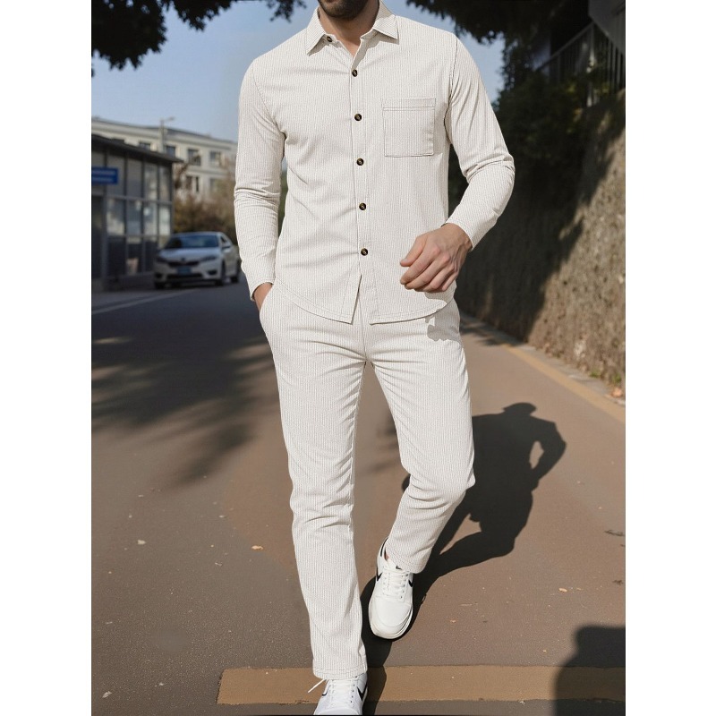 Conjunto de dos piezas para ho - Corduroy Button Up Shirt Men reseña y precio