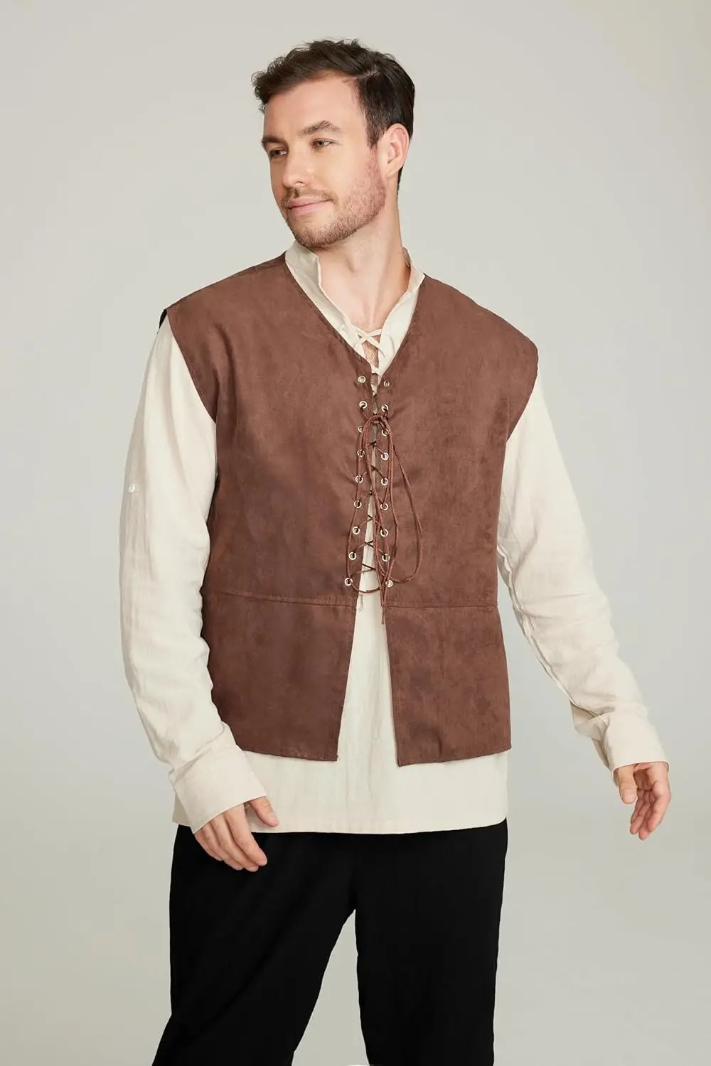 Conjunto de 2 piezas de chalec - Medieval Gothic Lace Up Pirate Shirt reseña y precio