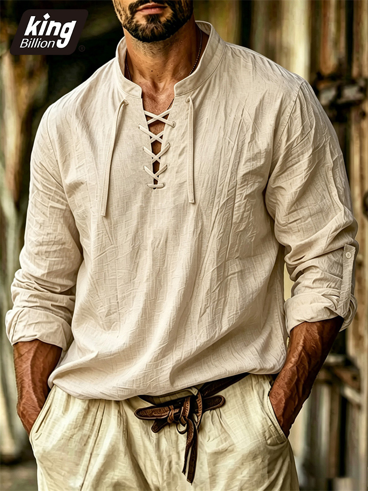 Camiseta de Hombre con Cuello  - Medieval Gothic Lace Up Pirate Shirt reseña y precio