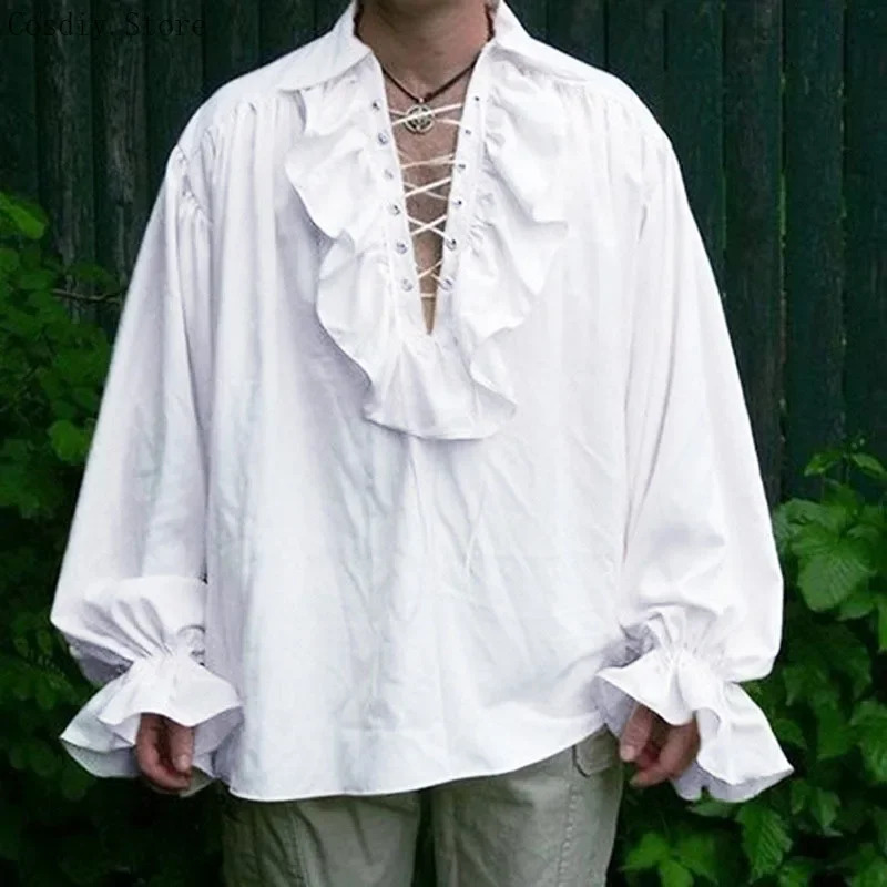 S-5XL Medieval pirata disfraz  - Medieval Gothic Lace Up Pirate Shirt reseña y precio