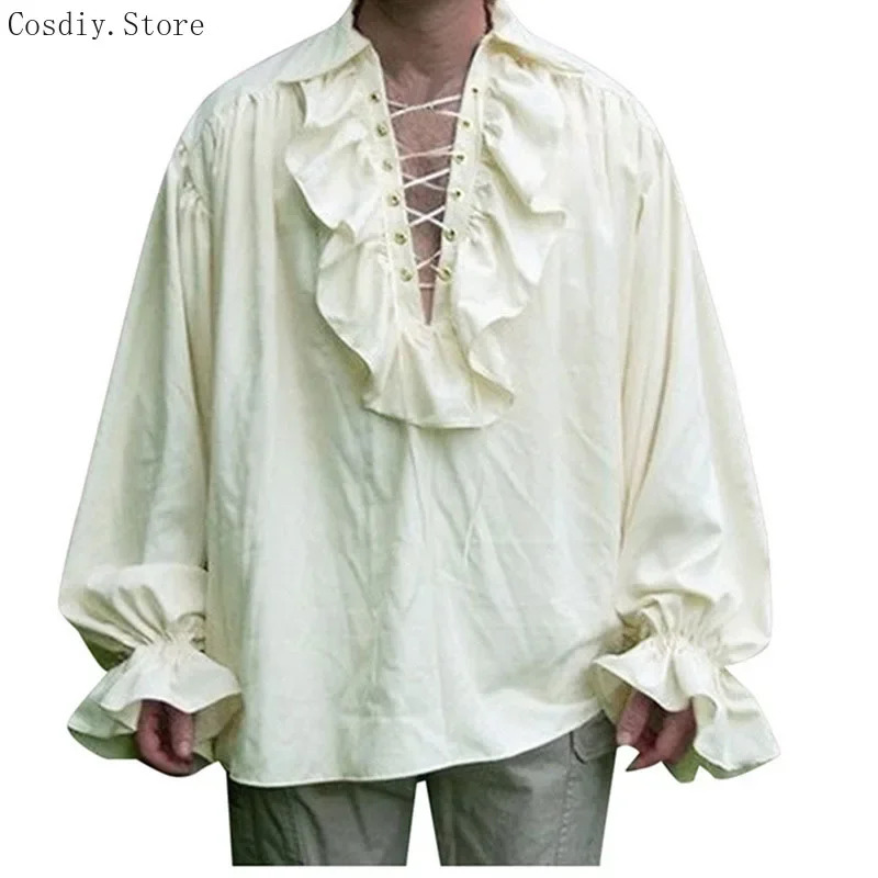 S-5XL Medieval pirata disfraz  - Medieval Gothic Lace Up Pirate Shirt reseña y precio