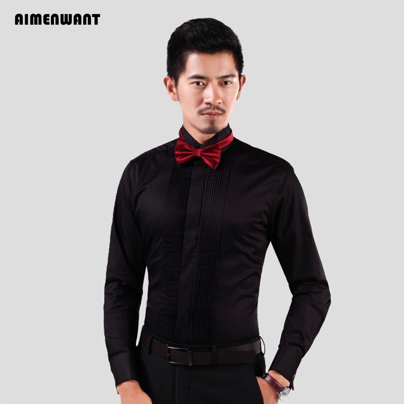 AIMENWANT-camisas de esmoquin  - Mandarin Collar Formal Shirt Slim Fit reseña y precio