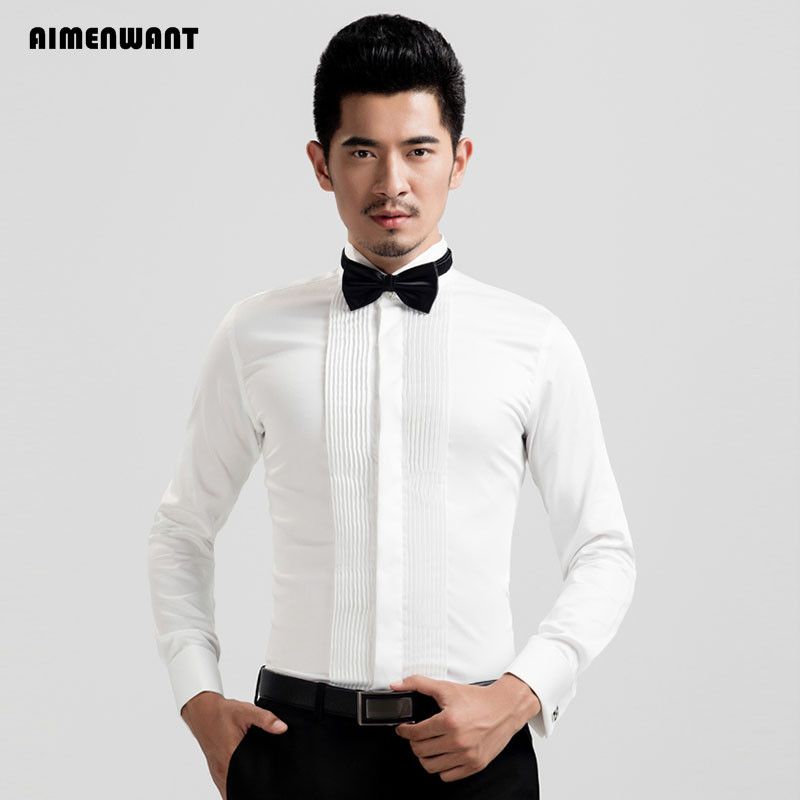 AIMENWANT-camisas de esmoquin  - Mandarin Collar Formal Shirt Slim Fit reseña y precio