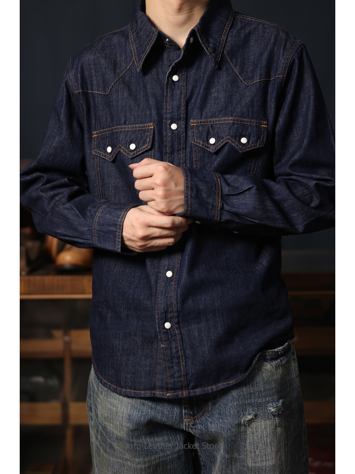 Camisa Vaquera Estilo Western  - Mens Western Denim Pearl Snap Shirt reseña y precio