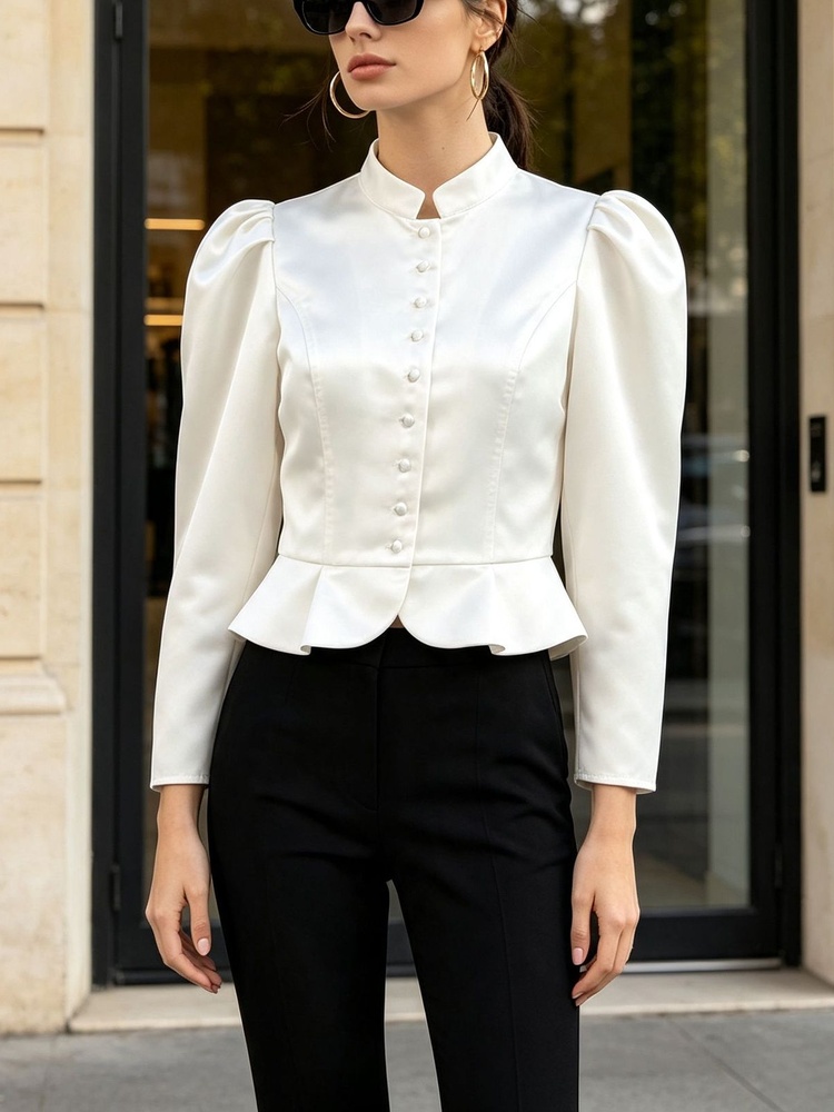Blusa Tossy con volantes, mang - Mandarin Collar Formal Shirt Slim Fit reseña y precio