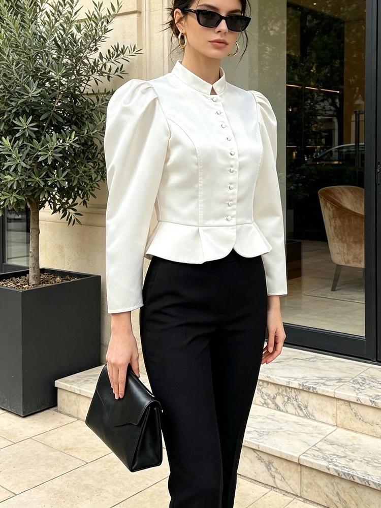 Blusa Tossy con volantes, mang - Mandarin Collar Formal Shirt Slim Fit reseña y precio