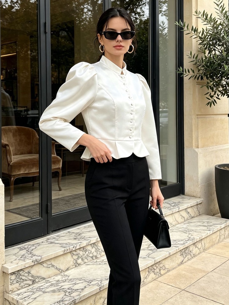 Blusa Tossy con volantes, mang - Mandarin Collar Formal Shirt Slim Fit reseña y precio